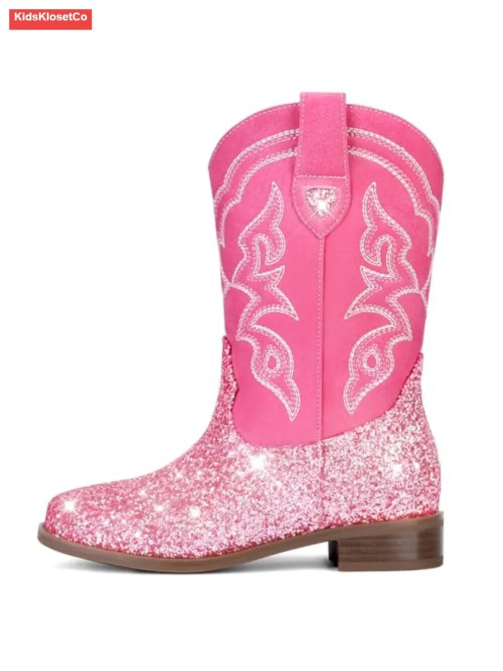 Girls Boys Unisex Western Cowboy Boots Glitter Embroidered Mid Calf Riding